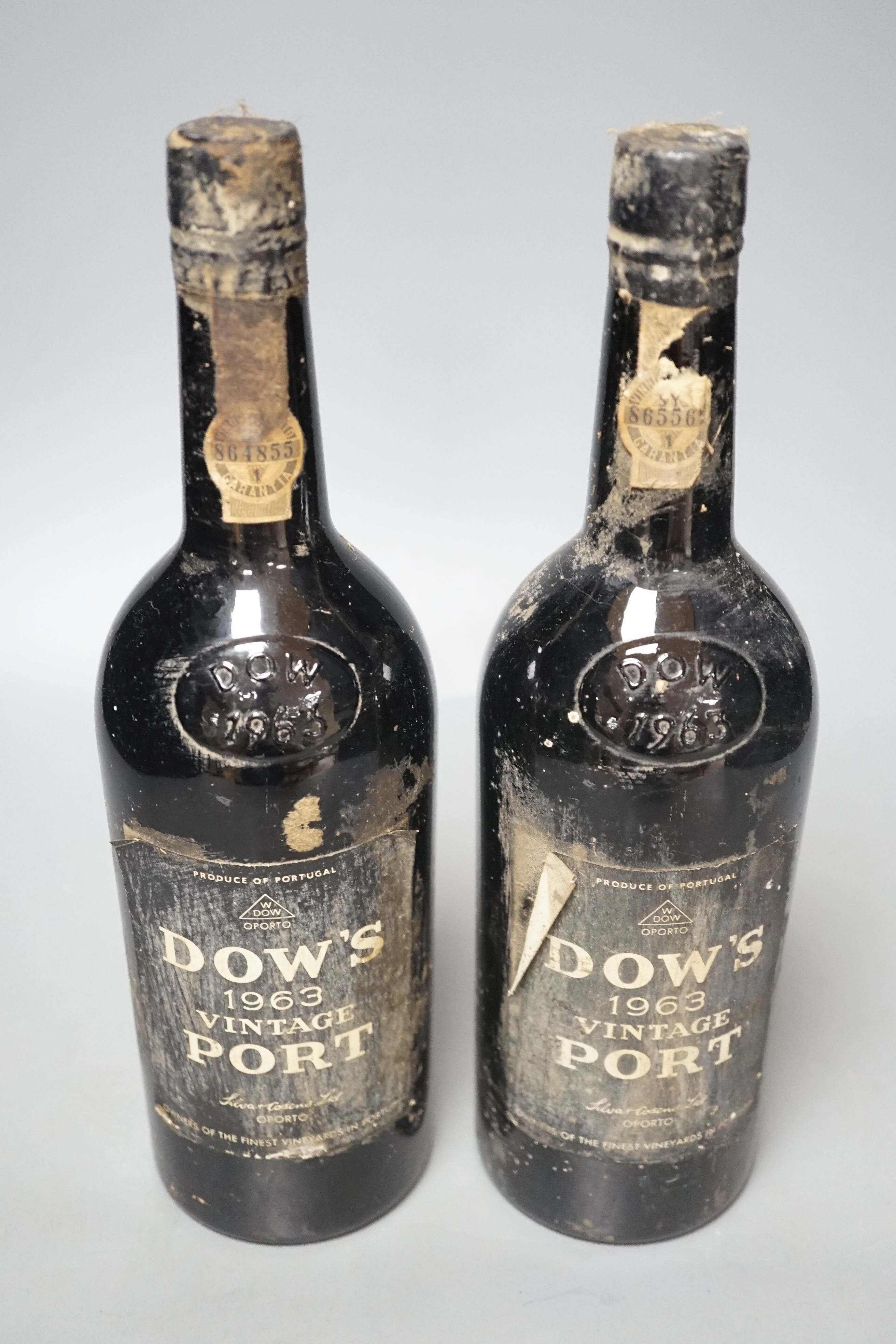 2 bottles of Dows 1963 vintage port